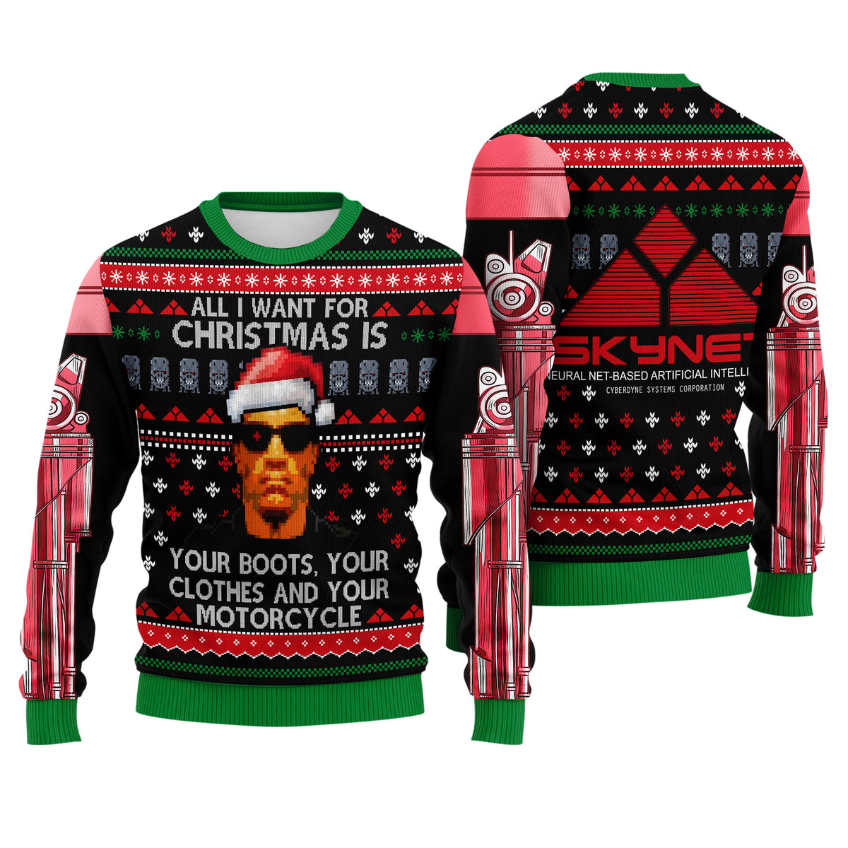 Terminator Ugly Christmas Sweater - Funny Holiday Knit Print with Iconic Movie Quote