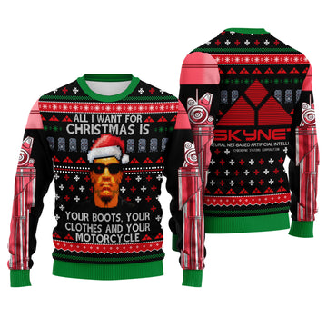 Terminator Ugly Christmas Sweater - Funny Holiday Knit Print with Iconic Movie Quote