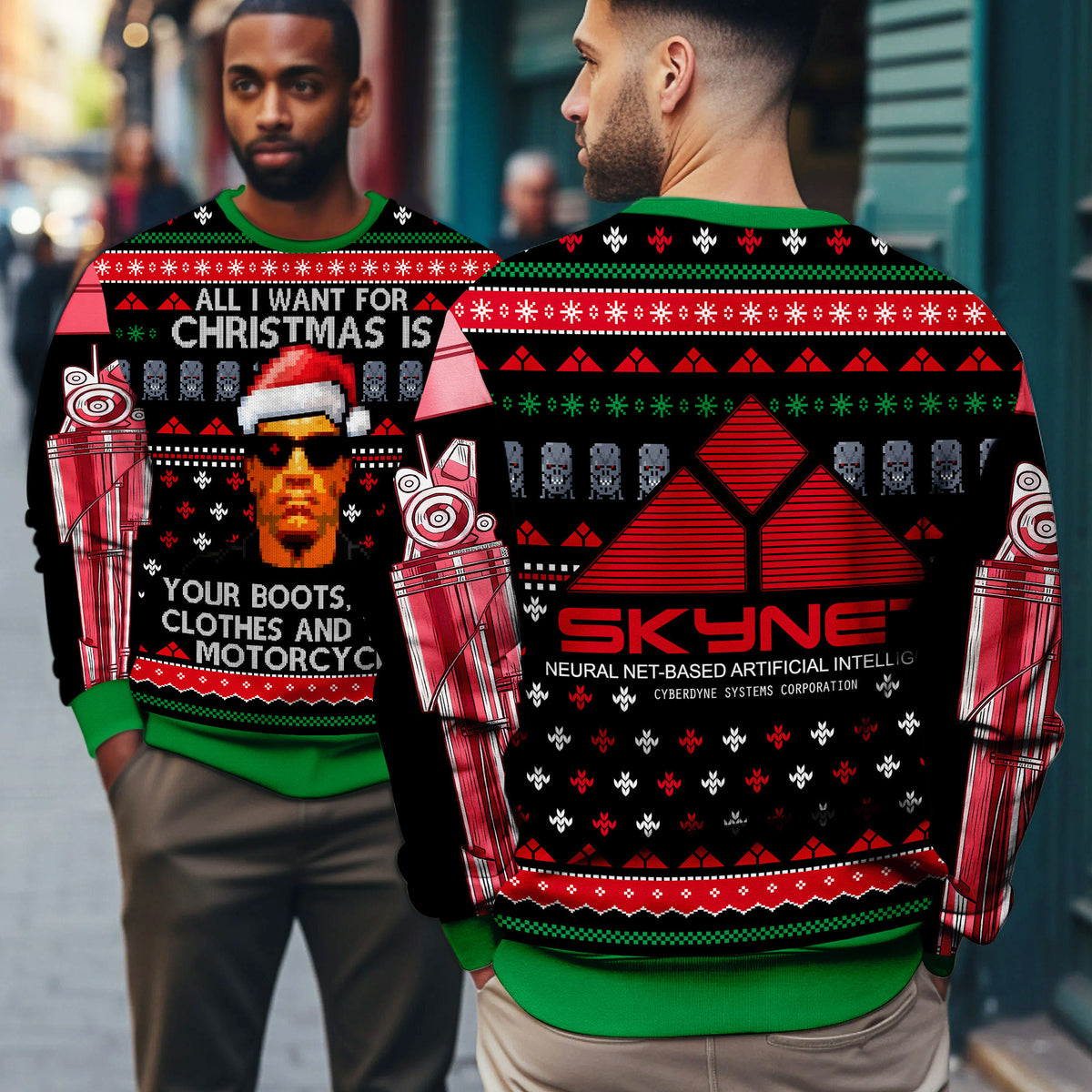 Terminator Ugly Christmas Sweater - Funny Holiday Knit Print with Iconic Movie Quote
