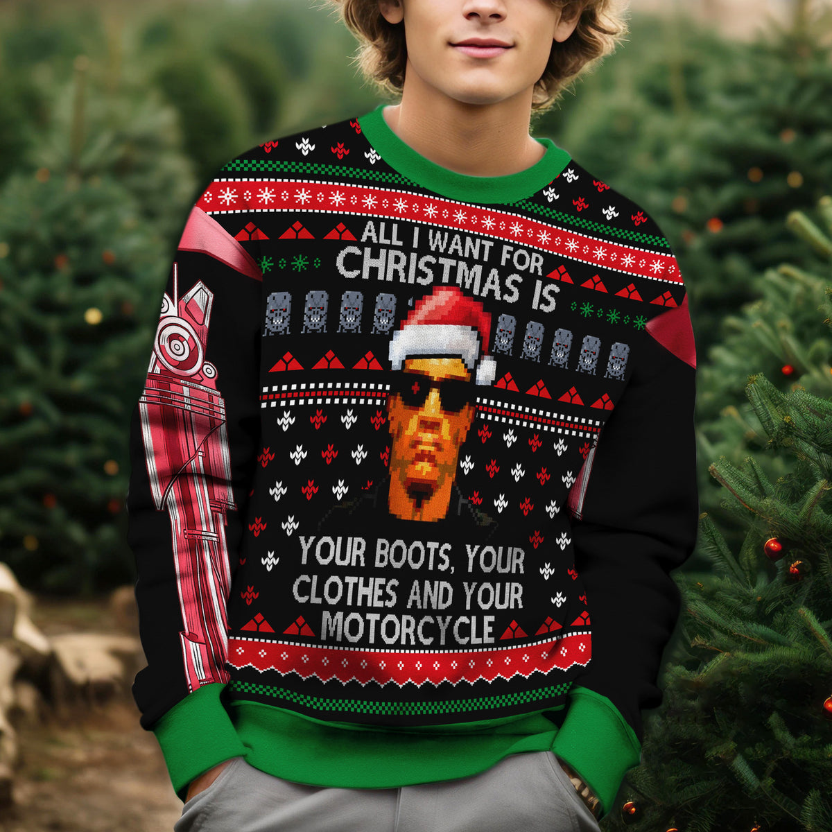 Terminator Ugly Christmas Sweater - Funny Holiday Knit Print with Iconic Movie Quote