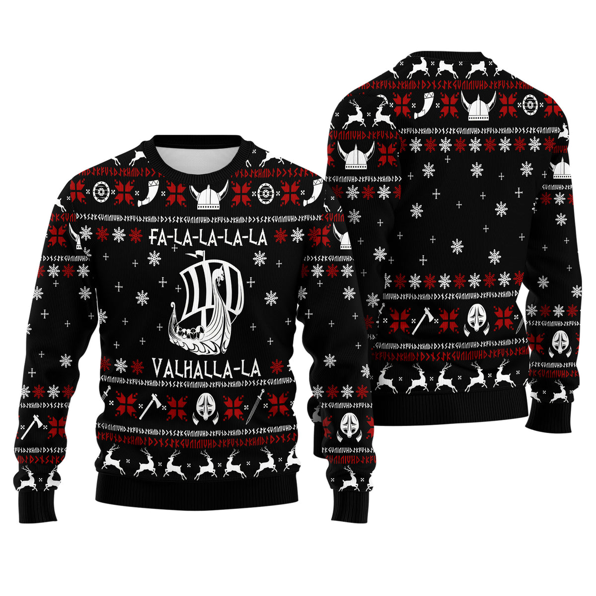 Valhalla Viking Ugly Christmas Sweater - Funny Holiday Knit Print with Viking Ship