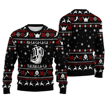 Valhalla Viking Ugly Christmas Sweater - Funny Holiday Knit Print with Viking Ship