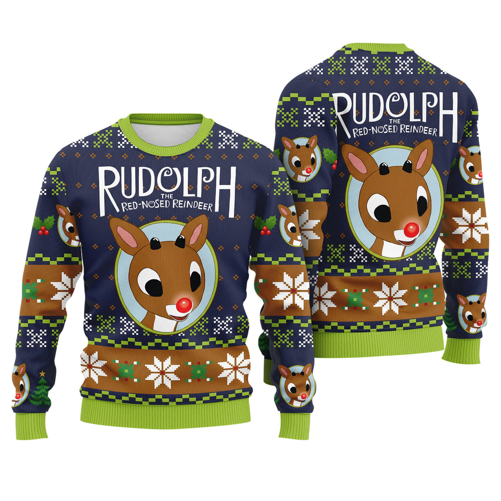 Rudolph the Red-Nosed Reindeer Ugly Christmas Sweater - Holiday Knit Print