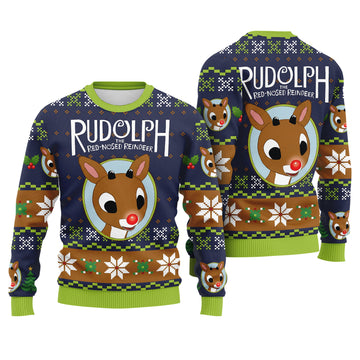 Rudolph the Red-Nosed Reindeer Ugly Christmas Sweater - Holiday Knit Print