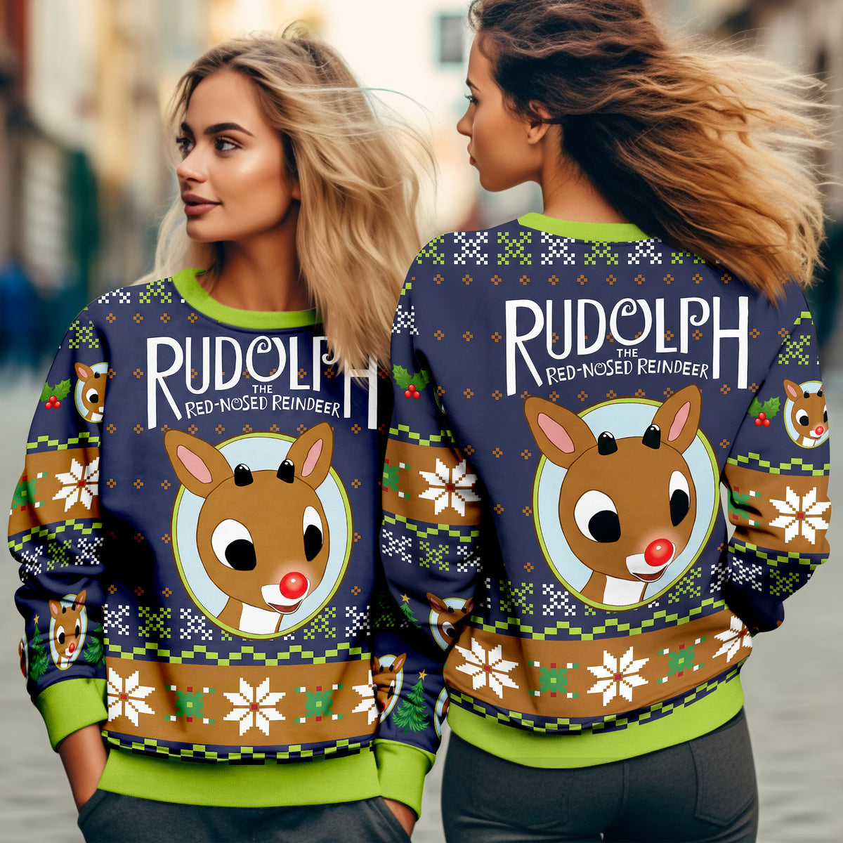 Rudolph the Red-Nosed Reindeer Ugly Christmas Sweater - Holiday Knit Print