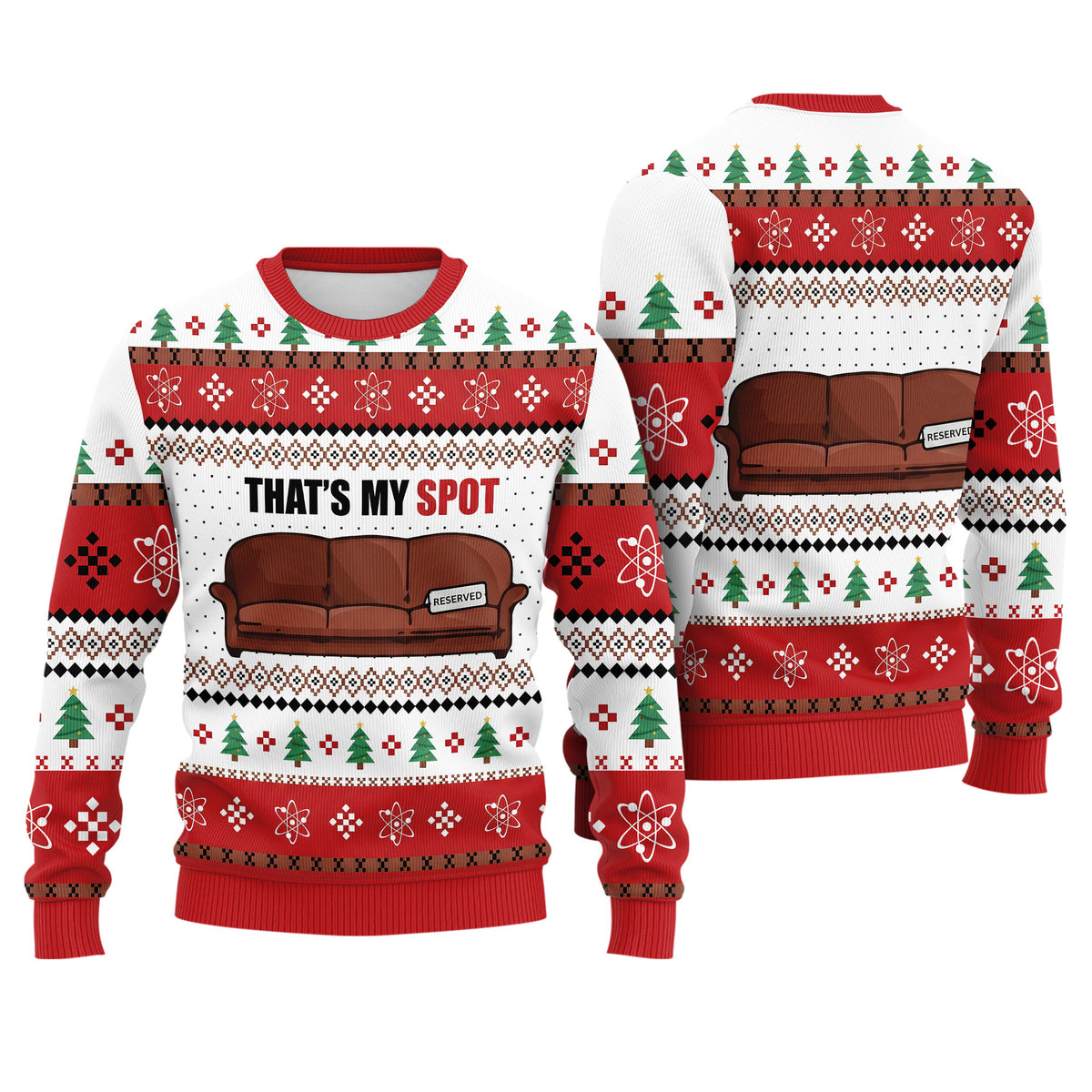 Sheldon Cooper That is My Spot Ugly Christmas Sweater - Funny The Big Bang Theory Knit Print