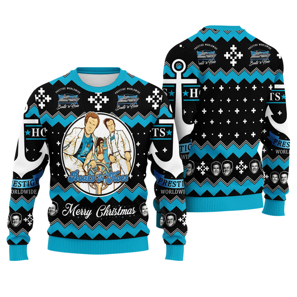 Boats and Hoes Ugly Christmas Sweater - Funny Step Brothers Movie Knit Print