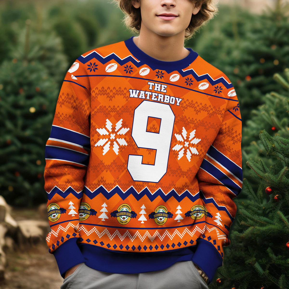 Bobby Boucher The Waterboy Ugly Christmas Sweater - Funny Number 9 Knit Print