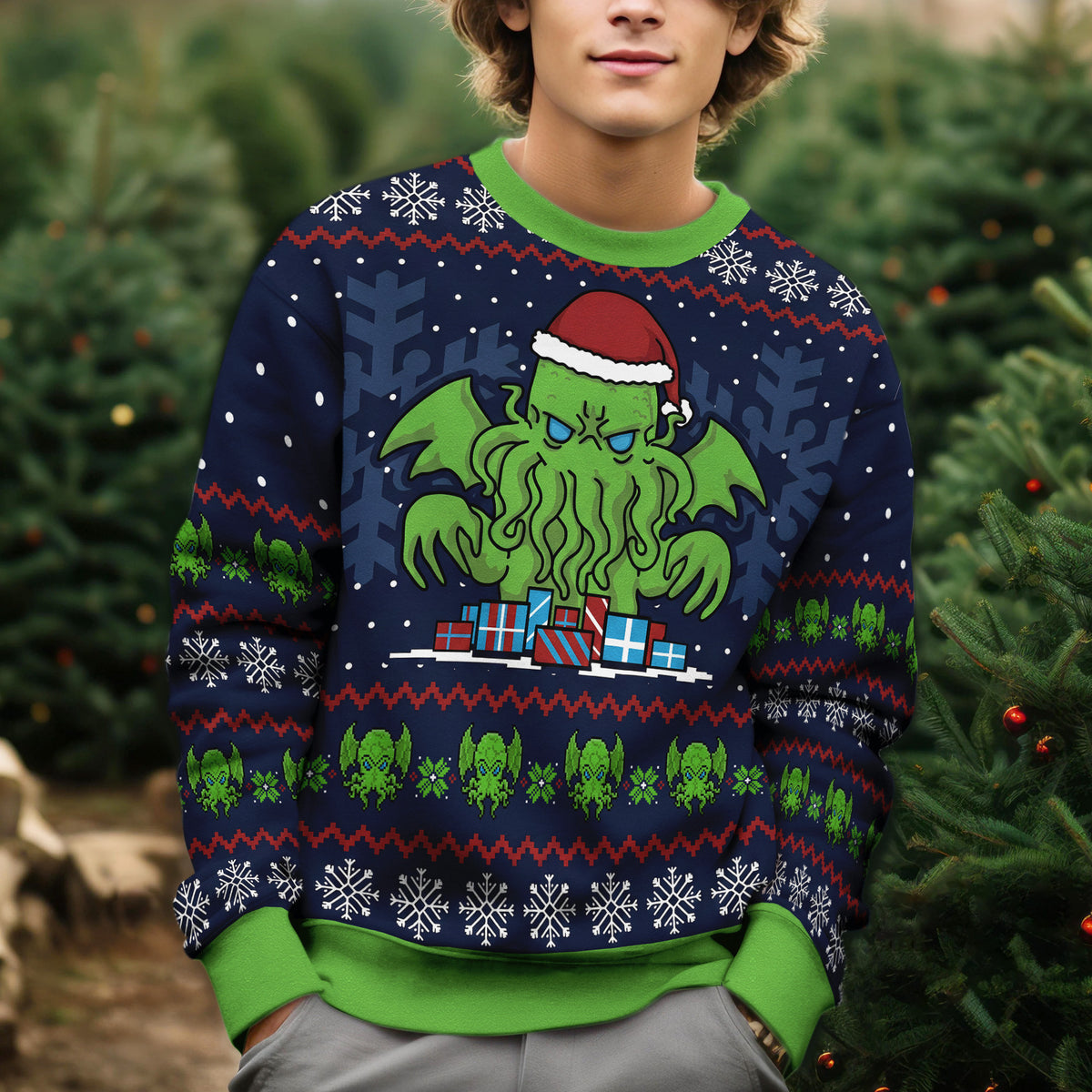 Cthulhu Ugly Christmas Sweater - Funny Call of Christmas Holiday Knit Print