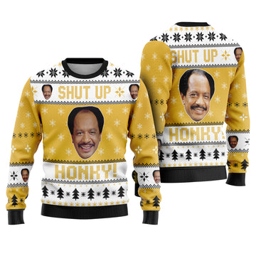 Sherman Hemsley Shut Up Honky Ugly Christmas Sweater - Funny Classic TV Knit Print
