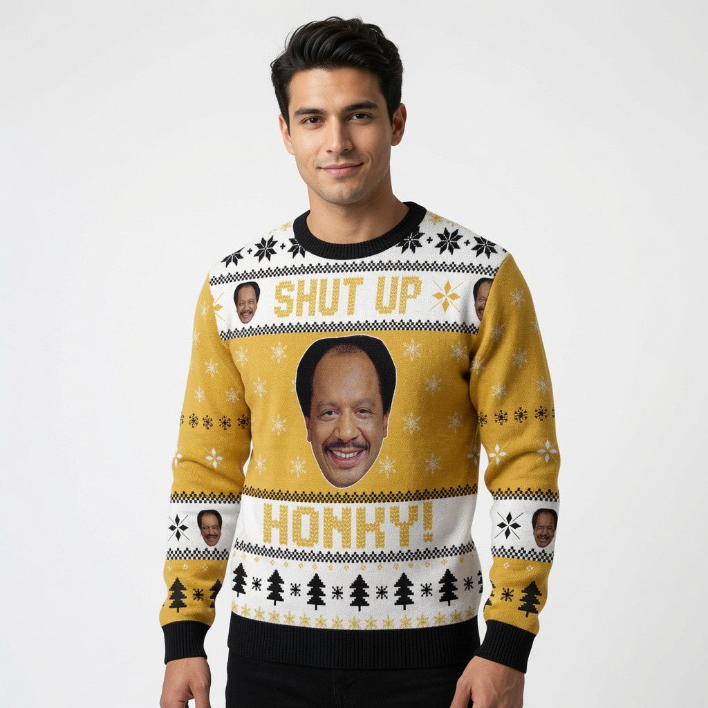 Sherman Hemsley Shut Up Honky Ugly Christmas Sweater - Funny Classic TV Knit Print
