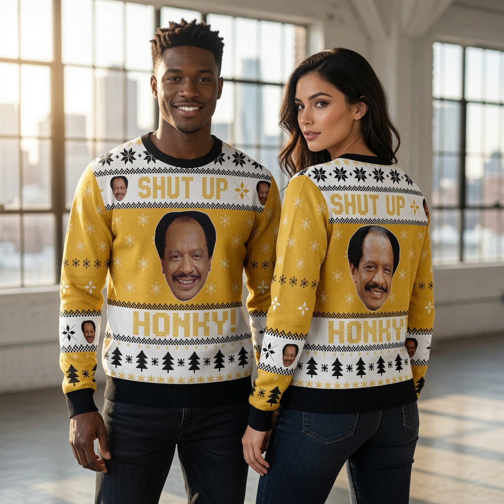 Sherman Hemsley Shut Up Honky Ugly Christmas Sweater - Funny Classic TV Knit Print