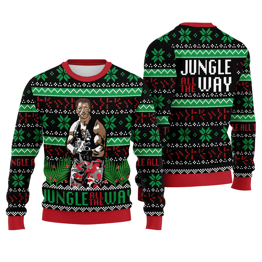 Arnold Schwarzenegger Jingle All The Way Ugly Christmas Sweater - Funny Action Movie Knit Print