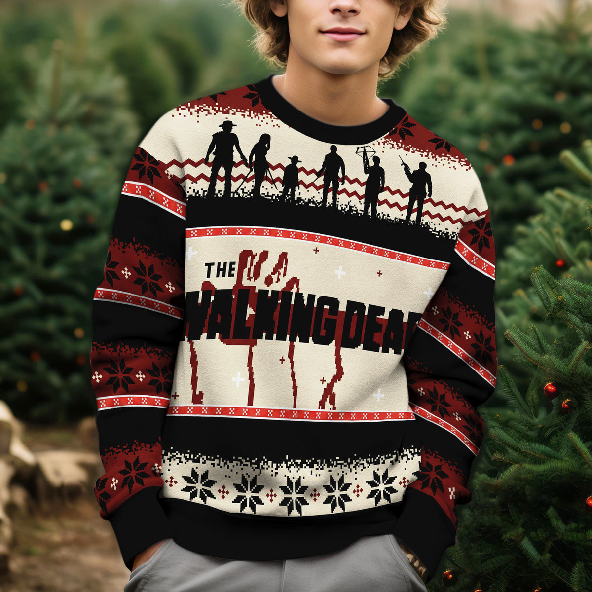 The Walking Dead Ugly Christmas Sweater - Zombie Holiday for Horror Knit Print