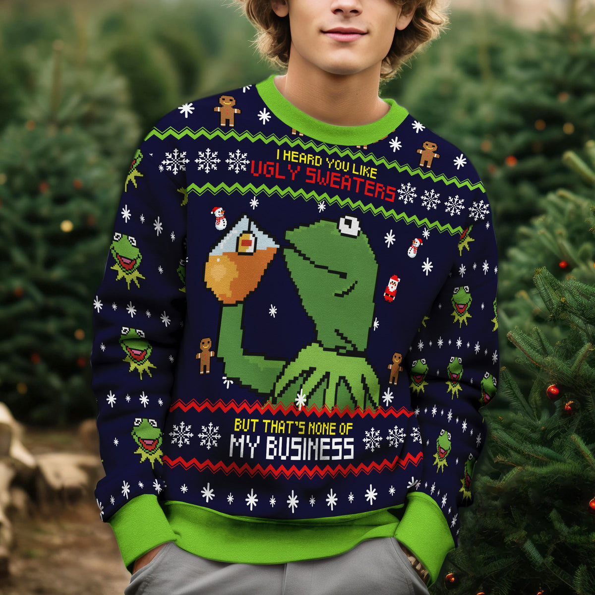 Kermit the Frog I Heard You Like Ugly Christmas Sweaters - Funny Holiday Knit Print