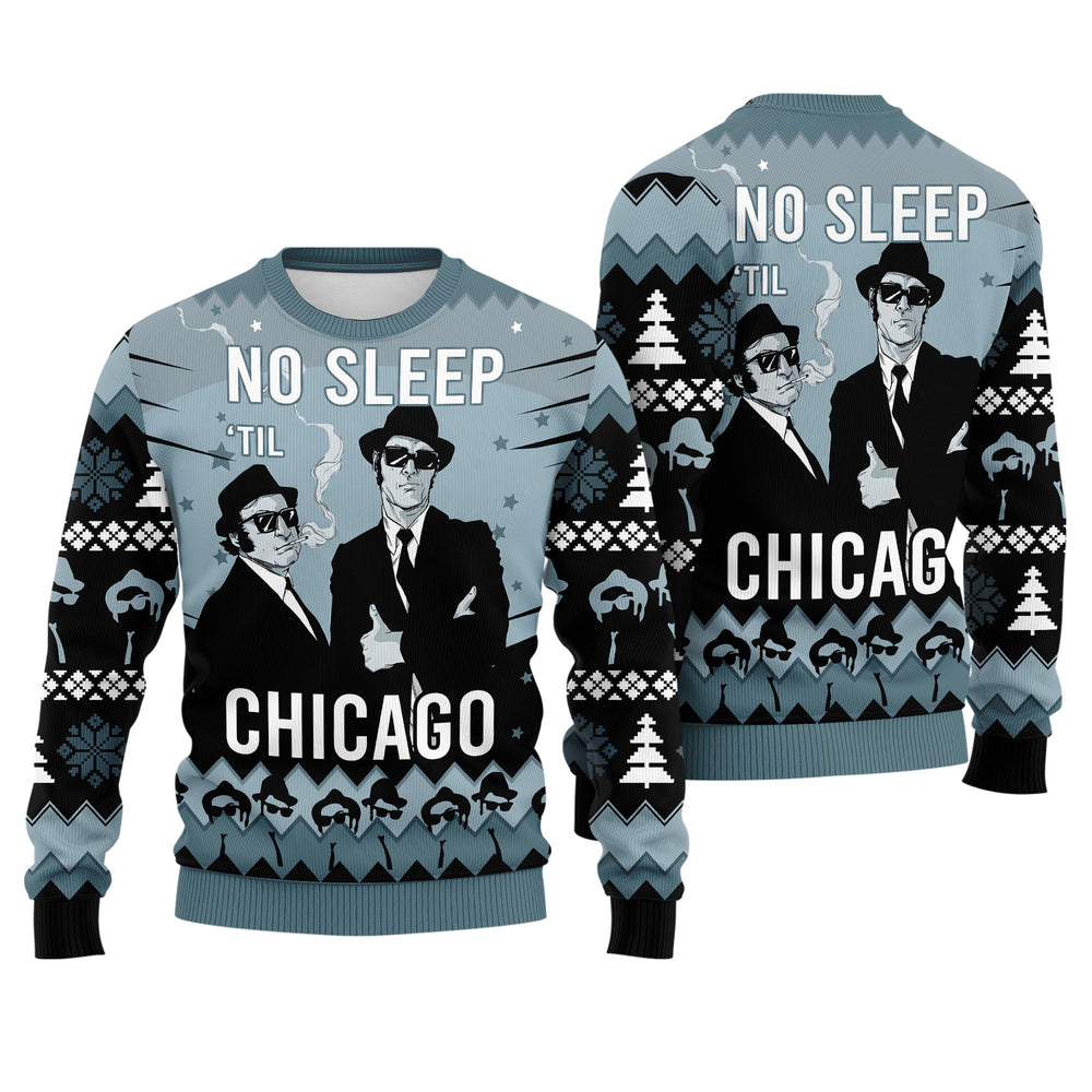 No Sleep Till Chicago Ugly Christmas Sweater - Classic Movie Themed Holiday Knit Print