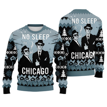 No Sleep Till Chicago Ugly Christmas Sweater - Classic Movie Themed Holiday Knit Print