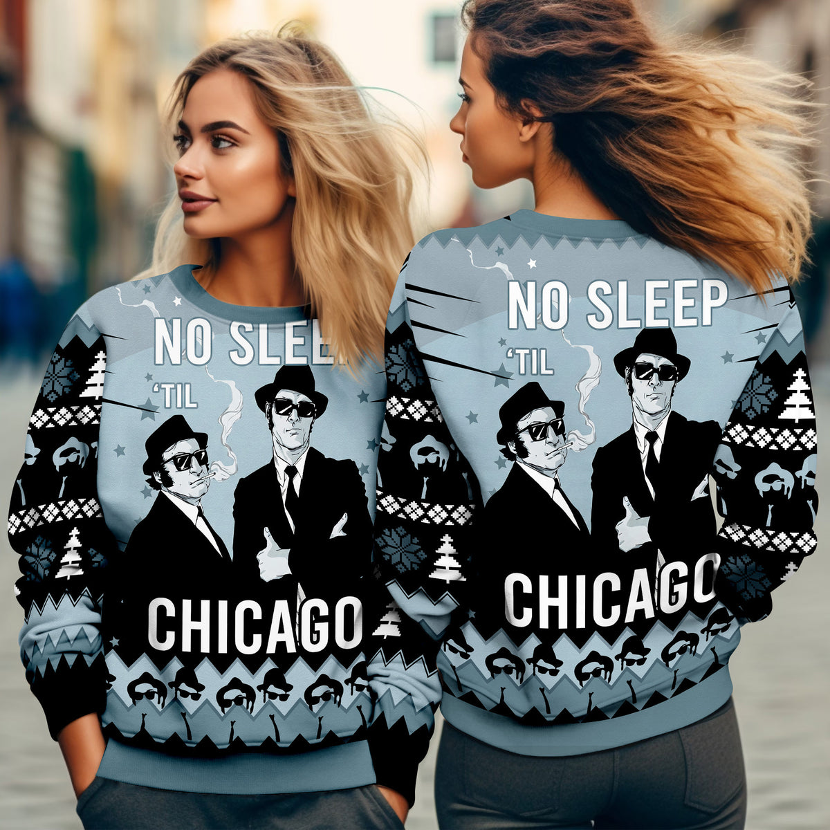 No Sleep Till Chicago Ugly Christmas Sweater - Classic Movie Themed Holiday Knit Print