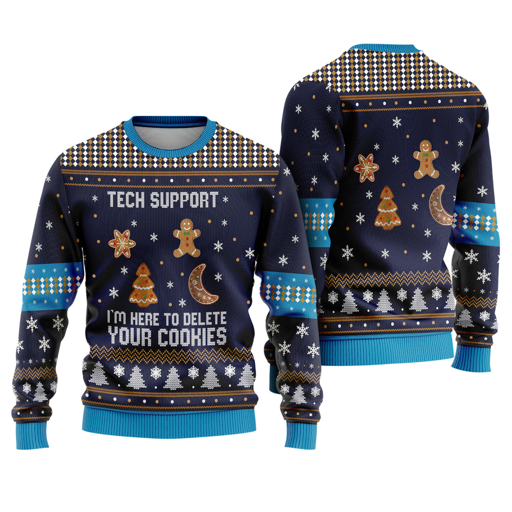 Tech Support Ugly Christmas Sweater - Funny I am Here To Delete Your Cookies Knit Print