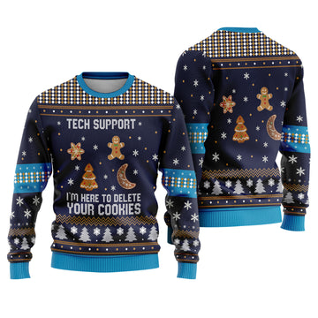 Tech Support Ugly Christmas Sweater - Funny I am Here To Delete Your Cookies Knit Print