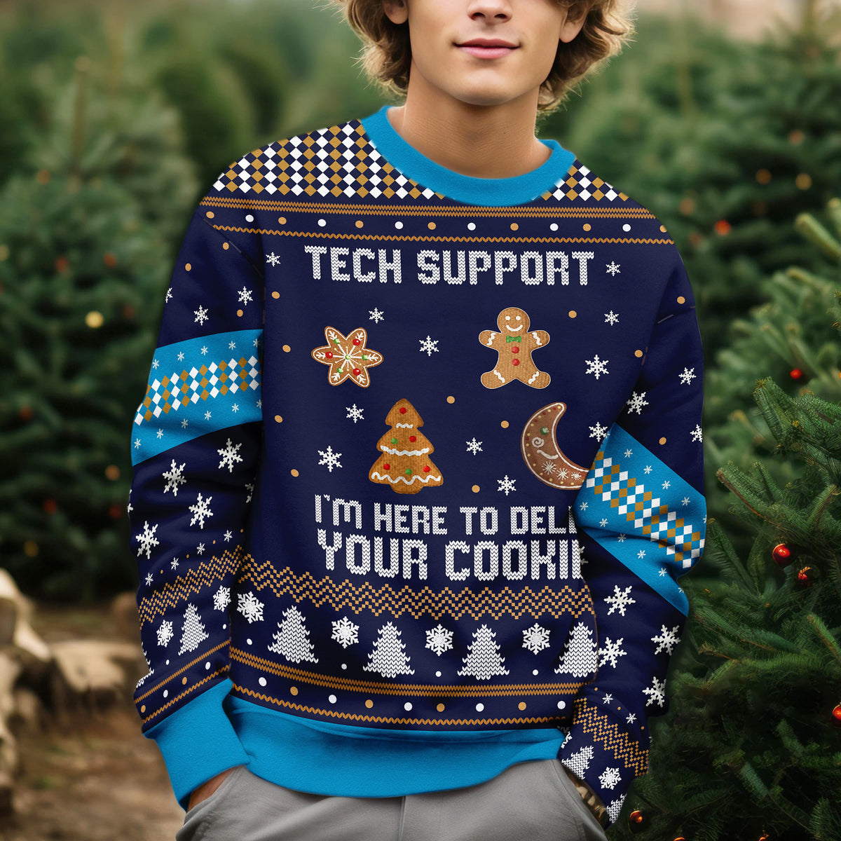 Tech Support Ugly Christmas Sweater - Funny I am Here To Delete Your Cookies Knit Print