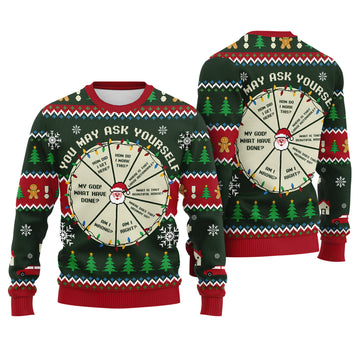 You May Ask Yourself Ugly Christmas Sweater - Funny Talking Heads Inspired Knit Print