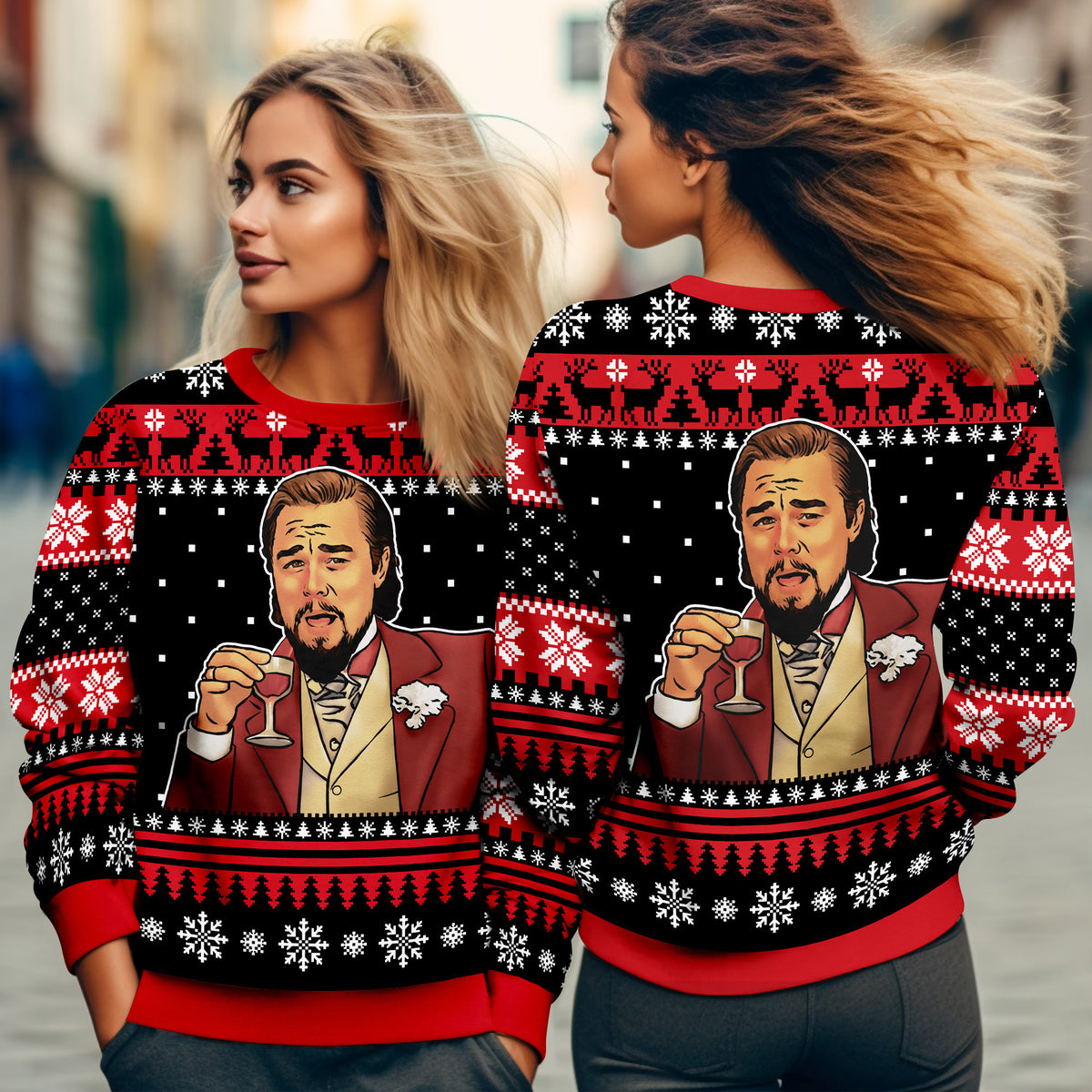 Leonardo DiCaprio Meme Ugly Christmas Sweater - Funny Toast Holiday Knit Print