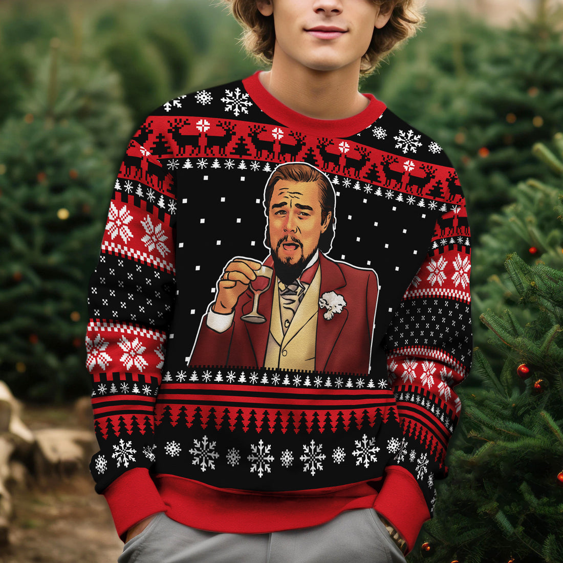 Leonardo DiCaprio Meme Ugly Christmas Sweater - Funny Toast Holiday Knit Print