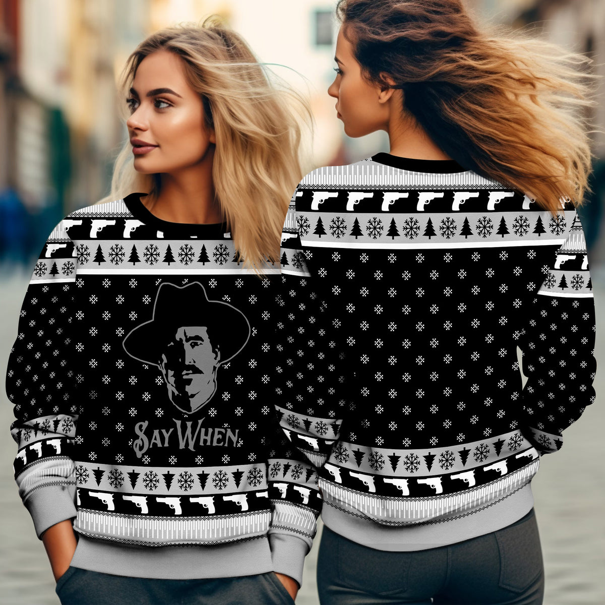 Tombstone Say When Ugly Christmas Sweater - Doc Holliday Inspired Western Knit Print