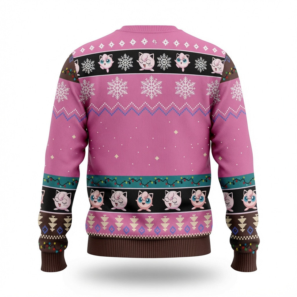 Jigglypuff Ugly Christmas Sweater - Pink Anime Fairy Holiday Knit Print