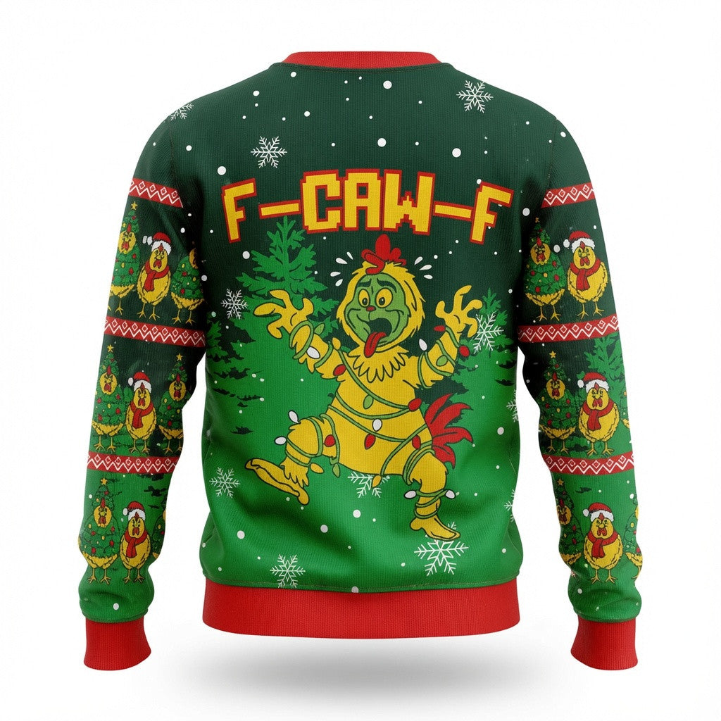 F-Caw-F Ugly Christmas Sweater - Funny Holiday Chicken Knit Print