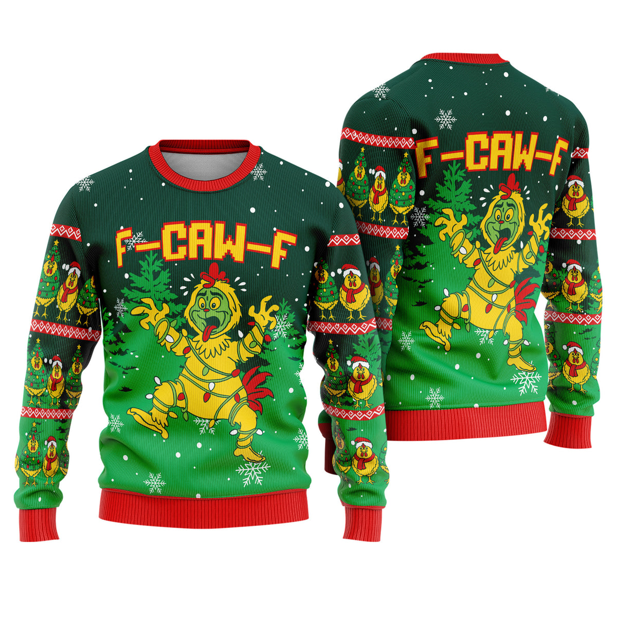 F-Caw-F Ugly Christmas Sweater - Funny Holiday Chicken Knit Print