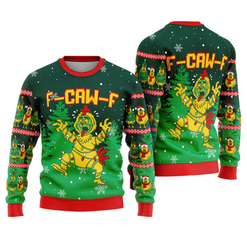 F-Caw-F Ugly Christmas Sweater - Funny Holiday Chicken Knit Print