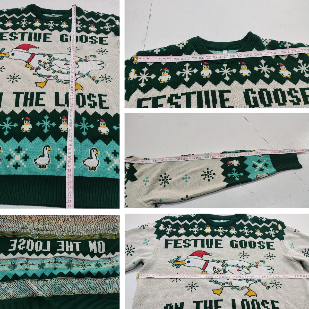 Festive Goose On The Loose Ugly Christmas Sweater - Funny Holiday Knit Print