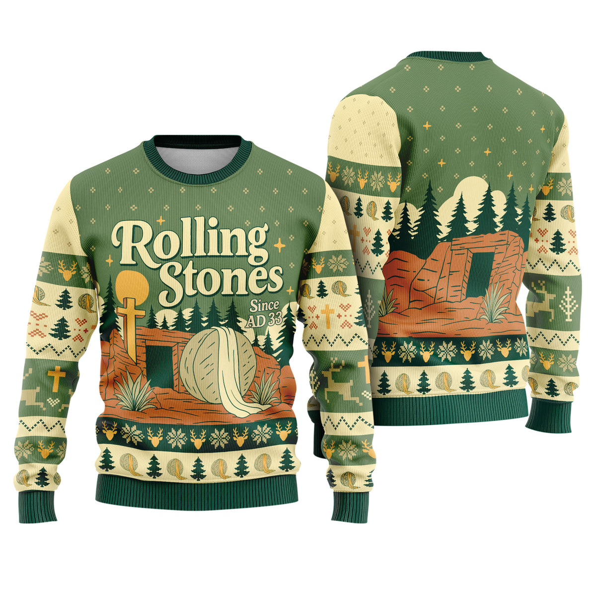 Retro Rolling Stones Ugly Christmas Sweater - Classic Rock Band Holiday Knit Print