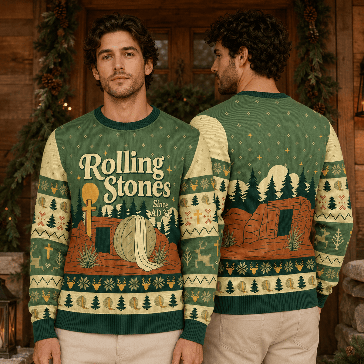 Retro Rolling Stones Ugly Christmas Sweater - Classic Rock Band Holiday Knit Print