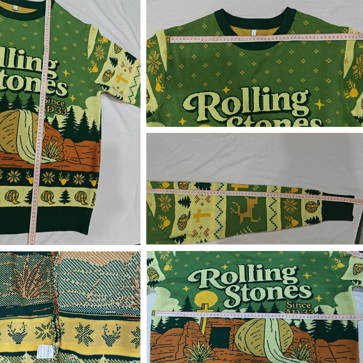 Retro Rolling Stones Ugly Christmas Sweater - Classic Rock Band Holiday Knit Print