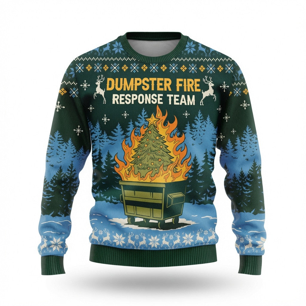 Dumpster Fire Response Team Ugly Christmas Sweater - Funny Holiday Knit Print
