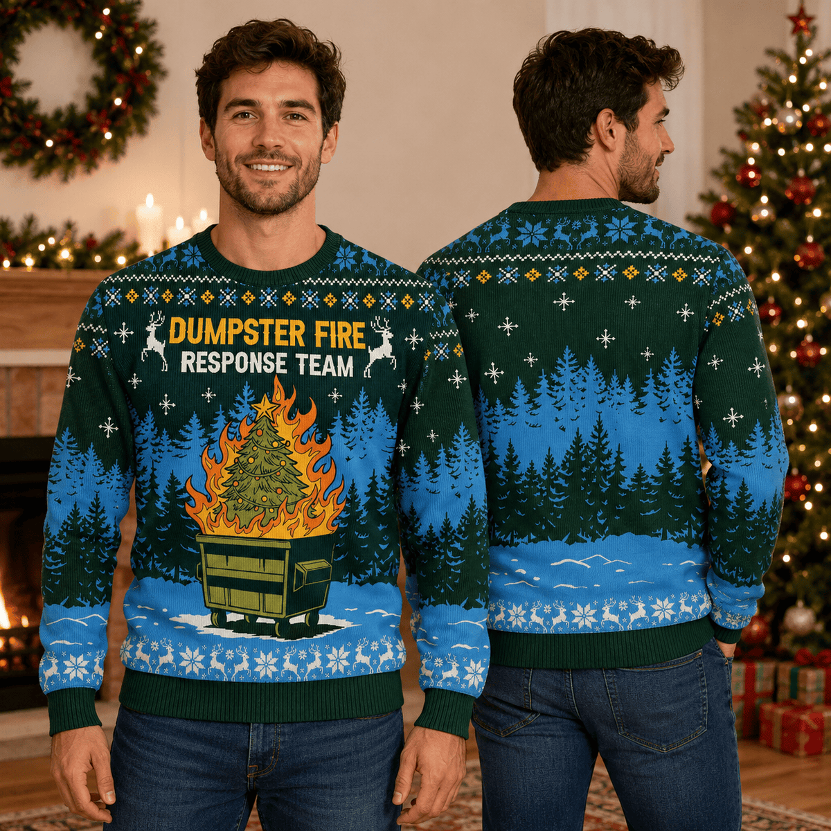 Dumpster Fire Response Team Ugly Christmas Sweater - Funny Holiday Knit Print