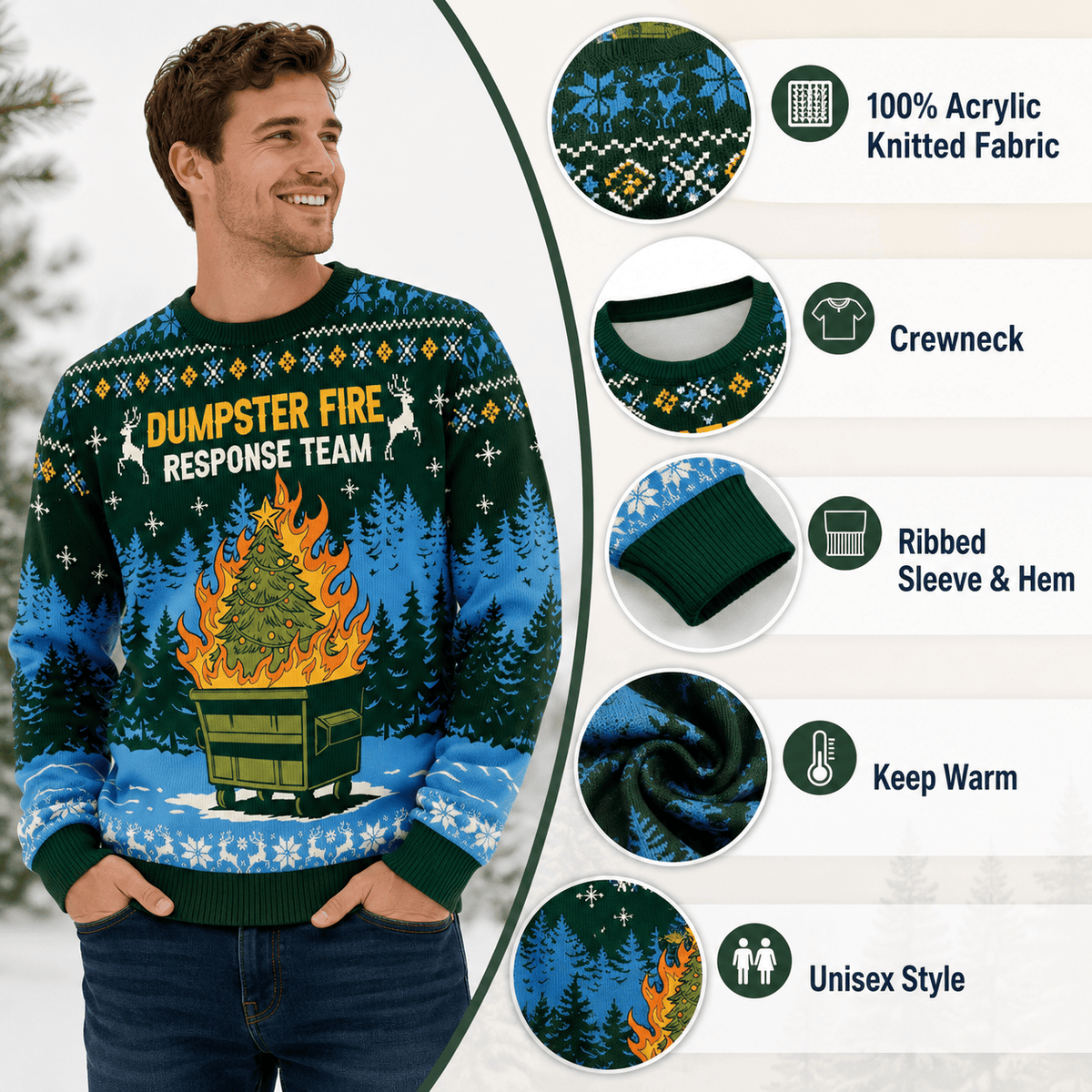 Dumpster Fire Response Team Ugly Christmas Sweater - Funny Holiday Knit Print