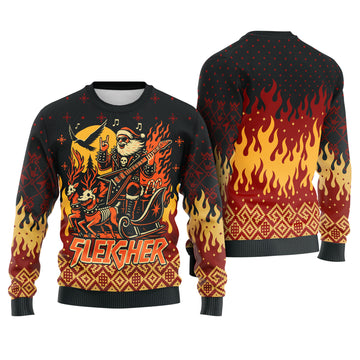 Sleigher Ugly Christmas Sweater - Funny Heavy Metal Santa Holiday Knit Print