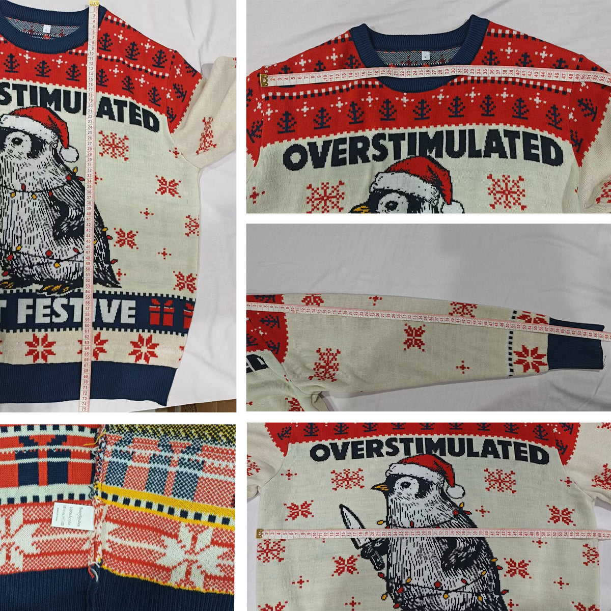 Overstimulated But Festive Penguin Ugly Christmas Sweater - Funny Holiday Knit Print