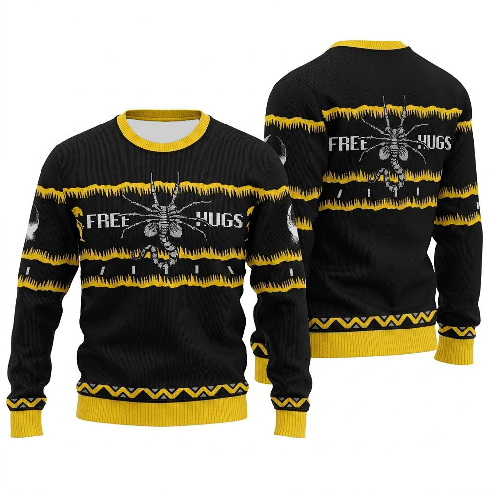 Alien Free Hugs Ugly Christmas Sweater - Sci-Fi Movie Holiday Knit Print