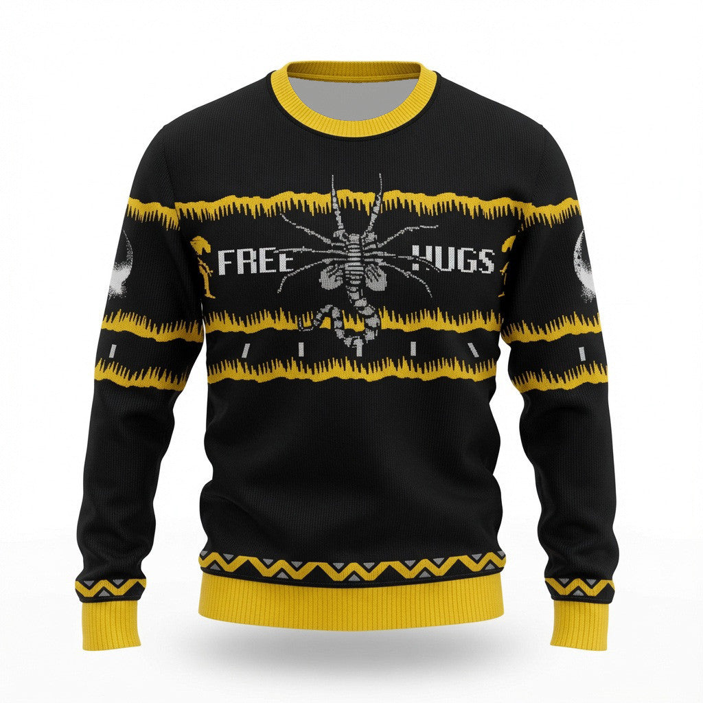 Alien Free Hugs Ugly Christmas Sweater - Sci-Fi Movie Holiday Knit Print