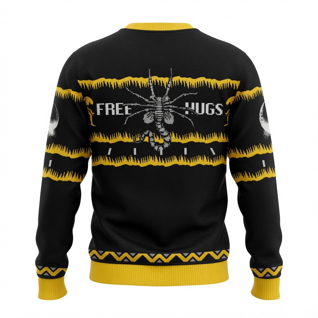 Alien Free Hugs Ugly Christmas Sweater - Sci-Fi Movie Holiday Knit Print