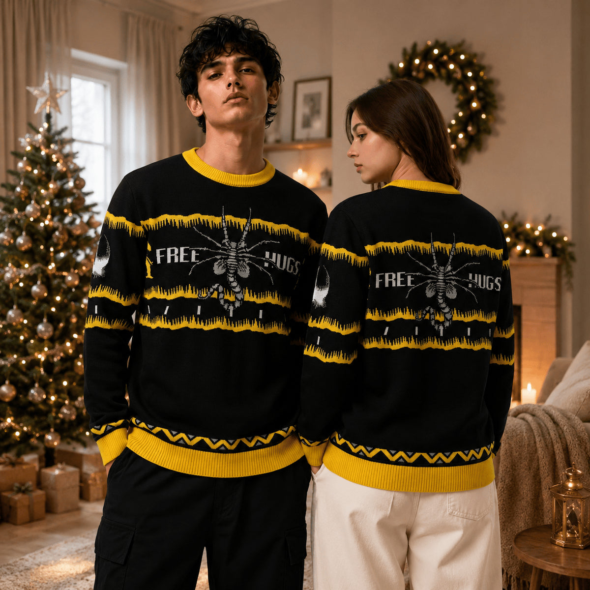 Alien Free Hugs Ugly Christmas Sweater - Sci-Fi Movie Holiday Knit Print