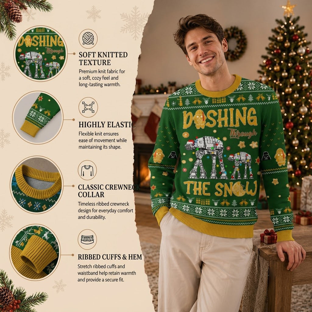 Star Wars AT-ST Snow Walker Ugly Christmas Sweater - Dashing Through The Snow Knit Print