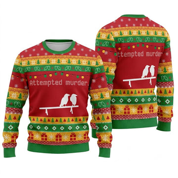 Attempted Murder Crow Ugly Christmas Sweater - Funny Raven Holiday Knit Print