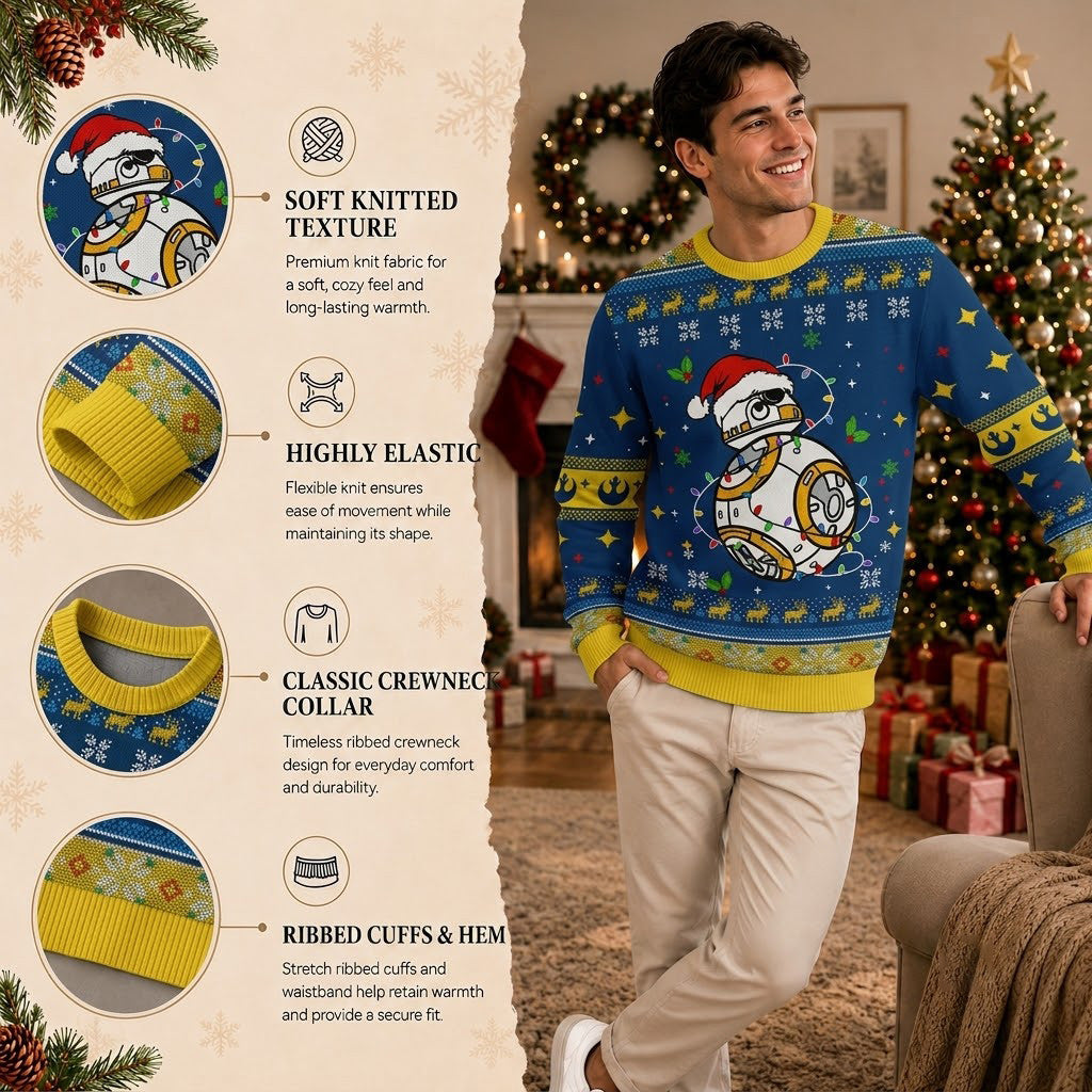 Star Wars BB-8 Ugly Christmas Sweater - Festive Droid Holiday Knit Print
