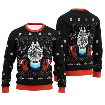 Star Wars Millennium Falcon Ugly Christmas Sweater - Cave Black Sci-Fi Knit Print